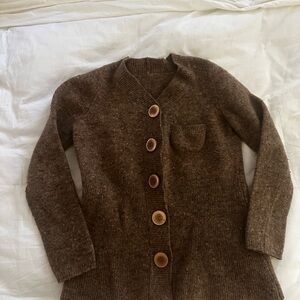 Brown Button-Up Wool Cardigan